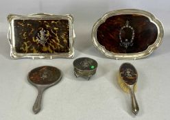 TWO SILVER & TORTOISESHELL DRESSING TABLE TRAYS, one rectangular and the other oval, with similar