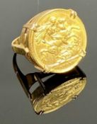 GEORGE V 1911 GOLD FULL SOVEREIGN, mounted as a ring, 13g gross Provenance: private collection