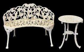 COALBROOKDALE STYLE PAINTED METAL GARDEN BENCH, two seater curved example, 104 (h) x 76 (w) x