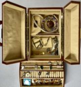 CASE OF COSTUME JEWELLERY, including bangle, rings, cufflinks, etc., contained in a tan jewellery