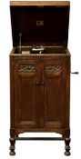 EDWARDIAN OAK HMV SPEAKER CABINET with winder, 102 (h) x 54 (w) x 53cms (d) Provenance: private