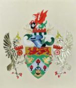 UNKNOWN 20TH CENTURY large fabric collage - Coat of Arms of Aberconwy District Council, 118 x 102cms