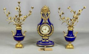 THE MARIE ANTOINETTE CLOCK GARNITURE SET, Franklin Mint, lyre shaped clock with gilt metal mounts,