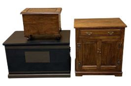 THREE VINTAGE BOXES, lift-lid box with side handles, 50 (h) x 83 (w) x 52cms (d), oak lift-lid