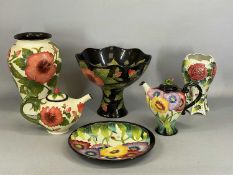 BLUE SKY POTTERY, hibiscus teapot with hummingbird to handle, poppy teapot, poppy flowers circular