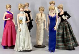 DIANA PRINCESS OF WALES ORNAMENTAL DOLLS ON STANDS (7) Provenance: deceased estate Conwy