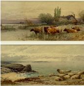 TOM ROWDEN (British, 1842-1926) pair of watercolours - sheep and cattle, signed and dated 1895, 15 x