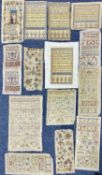 COLLECTION OF FIFTEEN REPRODUCTION NEEDLEWORK SAMPLERS, including two in Spanish with one translated