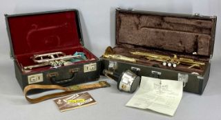 'THE BANDMASTER' CORNET, frosted silver finish, and a Yamaha trumpet, polished brass finish, both in