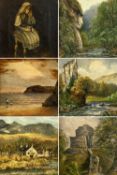 VARIOUS ARTISTS oils on board/canvas - portraits and landscapes, largest 24 x 34cms (6)