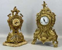 IMPERIAL ITALIAN ROCOCO STYLE GILT METAL MANTEL CLOCK, 48cms (h); and another similar on Rococo