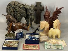 ASSORTED FIGURINES & ORNAMENTS, including an Edge resin sculpture of an elephant, 23cms (h); an Edge