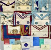 LARGE QUANTITY OF MASONIC REGALIA, aprons, and publications Provenance: private collection