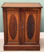 TWO DOOR MAHOGANY CUPBOARD, inlay to front panels with oval detail, 92 (h) x 76 (w) x 42cms (d)