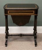 VICTORIAN EBONISED WORKTABLE with burr wood inlay, frieze drawer fitted for cotton reels over a deep