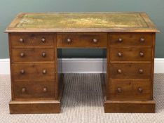 VICTORIAN MAHOGANY PEDESTAL DESK, tooled green leather inset writing surface, turned knob handles,