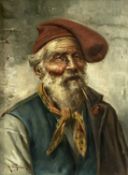 RAFFAELE FRIGERIO (Italian, 1875-1948) oil on canvas - portrait of a bearded gentleman smoking a