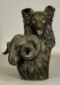 J. A. BUTLER limited edition (135/150) composite sculpture - sheepdog and ram's heads, 23cms (h)