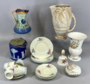 ASSORTED CERAMICS, including Wedgwood blue and white jasper biscuit barrel, with plated mounts,