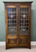 'ARTS & CRAFTS' BOOKCASE CUPBOARD having twin leaded and stained-glass doors, base cupboard doors