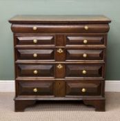 JACOBEAN OAK CHEST, rectangular plank top over a long drawer with cushion moulded front, four