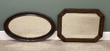 TWO OAK FRAMED WALL MIRRORS, oval with carved bevel edge, 54 (h) x 81 (w) x 4cms (d) and octagonal