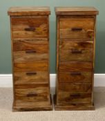 PAIR OF CONTEMPORARY HARDWOOD TALL CHESTS, each of four drawers, 101 (h) x 41 (w) x 41cms (d)