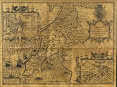 AFTER JOHN SPEEDE, AN AGED REPRODUCTION MAP OF CAERNARVON, 36 x 48cms Provenance: private collection