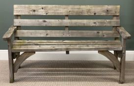 HEAVY WOODEN GARDEN BENCH with slat back and seat, 96 (h) x 160 (w) x 66cms (d) Provenance: deceased