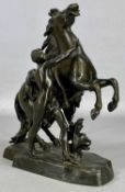BRONZE CLASSICAL FIGURE of a figure and rearing horse, on a plinth, 18cms (h) Provenance: deceased