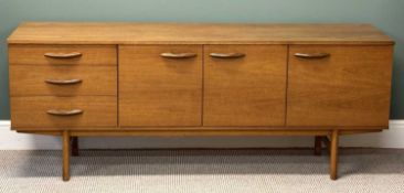 TEAK MID-CENTURY LONG JOHN SIDEBOARD, three drawers to the side of triple cupboards, 73 (h) x 184 (