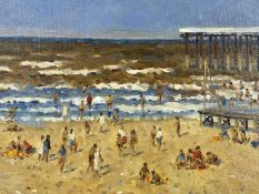 KEITH GARDNER (b. 1933) oil on board – Beach and pier, Colwyn Bay, signed, 22 x 29.5cms