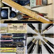 LARGE COLLECTION OF VINTAGE FOUNTAIN PENS, many with gold nibs, and other writing accessories