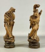 TWO CHINESE CARVED HARDWOOD FIGURES, largest 34cms (h) Provenance: private collection Conwy