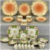 COALPORT TEA SERVICE for six persons, cream and green glazed, painted with floral sprays within a