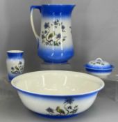 EXOTIC BIRD & FLORAL DECORATED WASH BASIN SET, with soap dish, etc. Provenance: deceased estate
