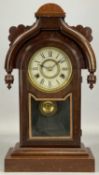 AMERICAN SHELF CLOCK, Newhaven, mahogany case, arched glazed door, 49 (h) x 18 (w) x 12.5cms (d)