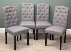 SET OF FOUR MODERN DINING CHAIRS, upholstered with button-type backs, appear to be unused or
