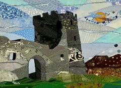 ‡ JOSIE RUSSELL (British, 20th century) textile - entitled verso 'Tŵr Brondanw Tower', signed and