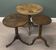 THREE 19TH CENTURY TRIPOD TABLES, mahogany circular tilt top, 78 (h) x 76cms (diam.); oak circular