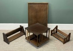 TABLETOP REVOLVING BOOKCASE,31 (h) x 37 (w) x 37cms (d); two bookshelves, 17 (h) x 46 (w) x 19cms (