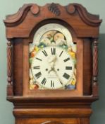 LARGE 19TH CENTURY MAHOGANY LONGCASE CLOCK, arched painted dial with rolling moon, subsidiary
