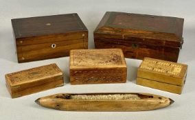 ASSORTED BOXES ETC., including Regency brass inlaid trinket box with lion mask ring handles,