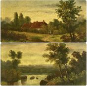 20TH CENTURY BRITISH SCHOOL pair of oils on canvas - country cottage and river views, indistinctly