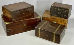 GROUP OF ANTIQUE BOXES including writing slope, metal deed box, and vintage briefcase Provenance: