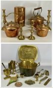COPPER & BRASSWARE, including three copper kettles, two-handled brass jam pan, etc. Provenance: