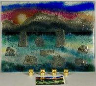 MANNER OF BILL SWANN fused glass picture - Eisteddfod stone circle, unsigned, 46 x 61cms Provenance: