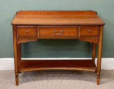 G-PLAN THREE DRAWER HALL TABLE/DESK/DRESSING TABLE having base shelf, 81 (h) x 103 (w) x 47cms (d)