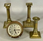 PAIR OF CAST BRASS CANDLESTICKS with fluted columns and square bases, 17.5cms (h); together with a