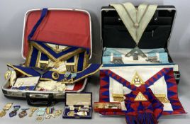 ASSORTMENT OF MASONIC REGALIA, including aprons and medals, contained in two briefcases